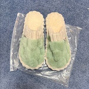Cozy Green and Cream Women's Slippers